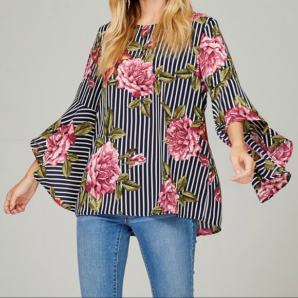 First Love Tops - Blue Floral StripeTop